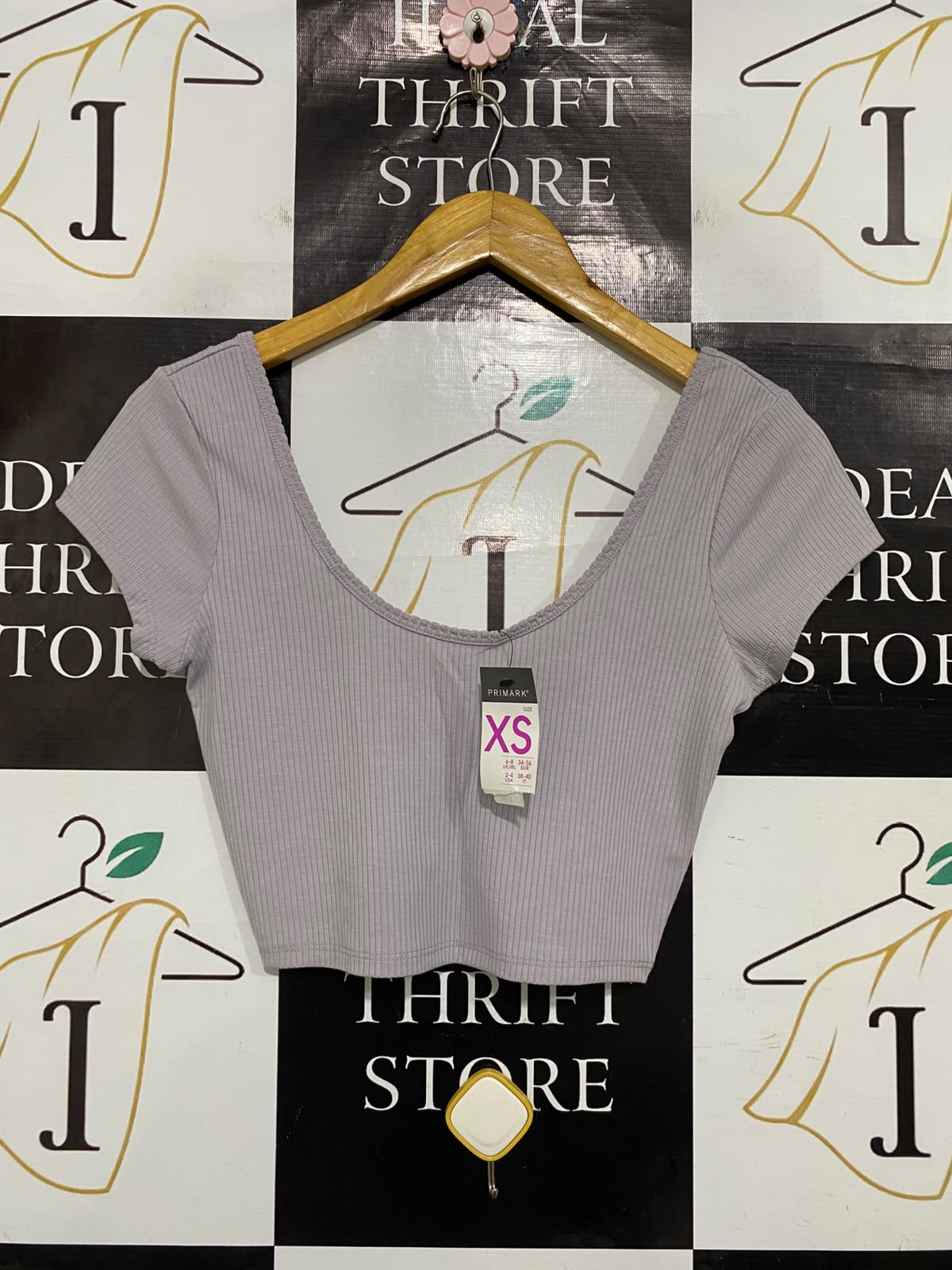 PRIMARK |XS| BUST 15| A52| LILAC RIBBED LOW-SCOOP TECHNICAL UTILITY CROP TOP