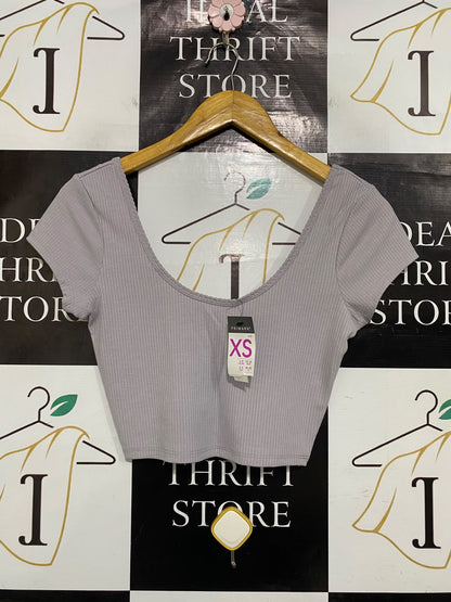 PRIMARK |XS| BUST 15| A52| LILAC RIBBED LOW-SCOOP TECHNICAL UTILITY CROP TOP