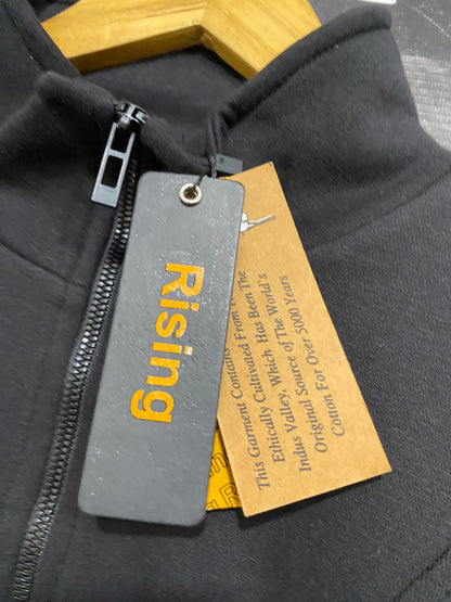 RISING |S/M| BUST 22| A52| BLACK QUARTER-ZIP STAND-COLLAR TECHNICAL UTILITY SWEATSHIRT