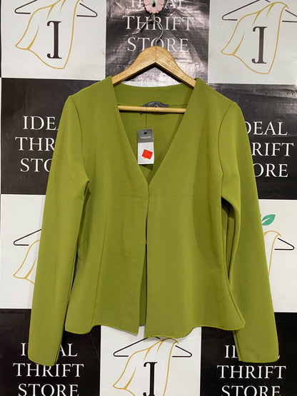 PRIMARK |L| BUST 20| A52| OLIVE GREEN V-NECK PEPLUM TECHNICAL UTILITY JACKET