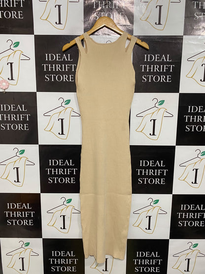 SHEIN |M| BUST 13| A52| BEIGE STRAP-DETAIL RIBBED TECHNICAL UTILITY MIDI DRESS