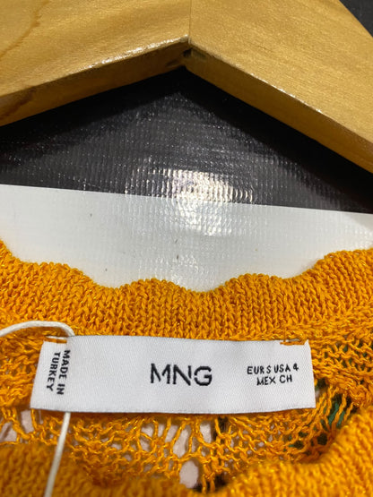 MNG |S| BUST 13| A52| MUSTARD CROCHET-STYLE KNIT TECHNICAL UTILITY MIDI DRESS