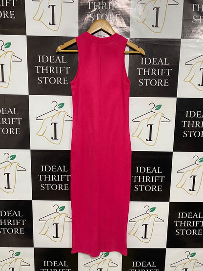 PRIMARK |S| BUST 13| A52| HOT PINK RIBBED CREW-NECK TECHNICAL UTILITY MIDI DRESS