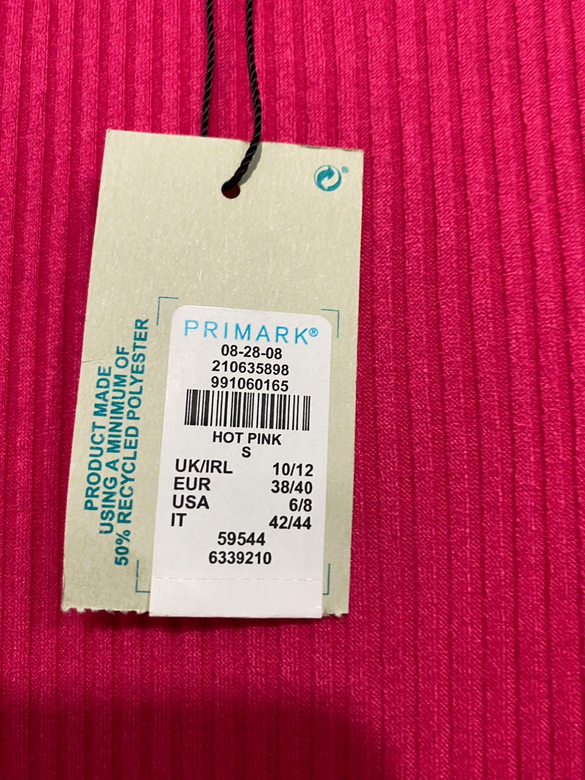 PRIMARK |S| BUST 13| A52| HOT PINK RIBBED CREW-NECK TECHNICAL UTILITY MIDI DRESS