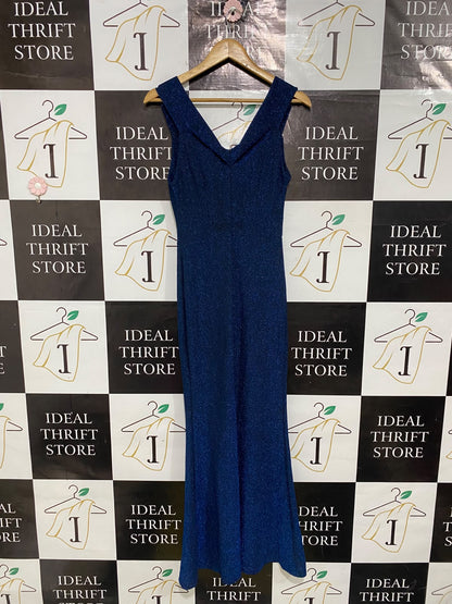 MADE IN ITALY |S| BUST 14| A52| ROYAL BLUE SPARKLE COWL-NECK TECHNICAL UTILITY MAXI DRESS