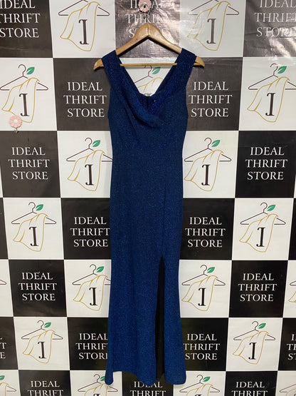 MADE IN ITALY |S| BUST 14| A52| ROYAL BLUE SPARKLE COWL-NECK TECHNICAL UTILITY MAXI DRESS