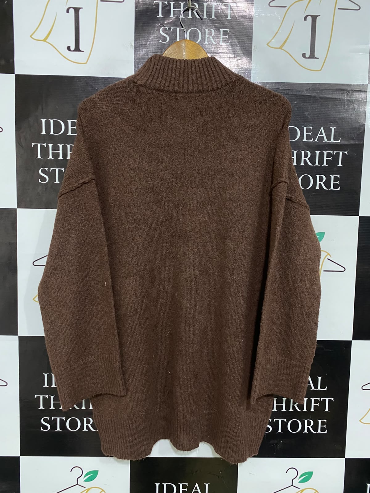 TU WOMAN |M| BUST 23| A52| BROWN RIBBED MOCK-NECK TECHNICAL UTILITY TUNICA SWEATER
