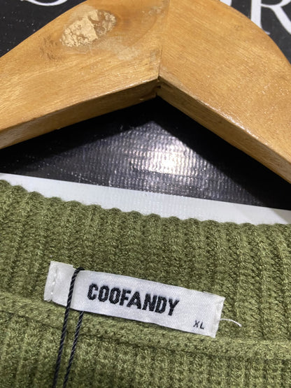 COOFANDY |XL| BUST 22| A52| OLIVE GREEN COLLARED TECHNICAL UTILITY KNIT SWEATER