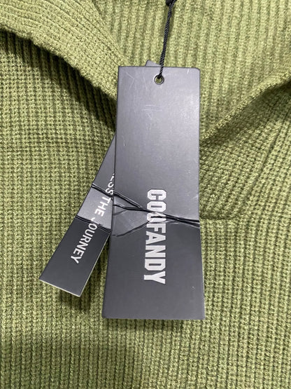 COOFANDY |XL| BUST 22| A52| OLIVE GREEN COLLARED TECHNICAL UTILITY KNIT SWEATER