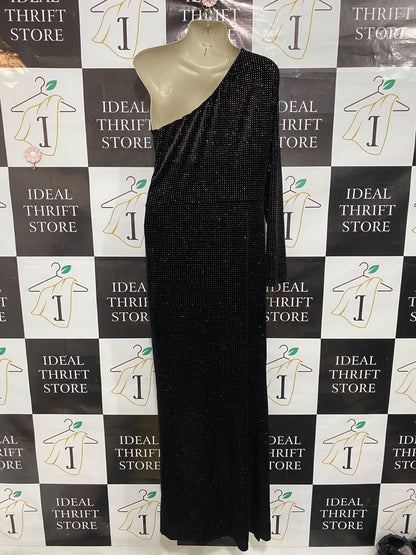 QUIZ |M| BUST 18| A52| BLACK RHINESTONE ONE-SHOULDER TECHNICAL UTILITY GOWN