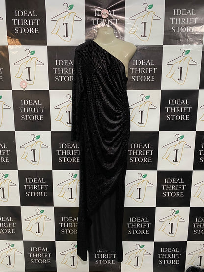 QUIZ |M| BUST 18| A52| BLACK RHINESTONE ONE-SHOULDER TECHNICAL UTILITY GOWN