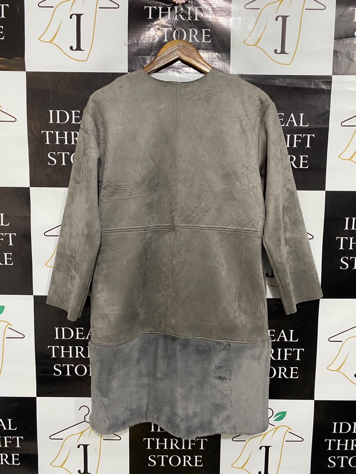 ZARA |S| BUST 20| A52| GREY SUEDE-EFFECT SNAP-FRONT TECHNICAL UTILITY COAT