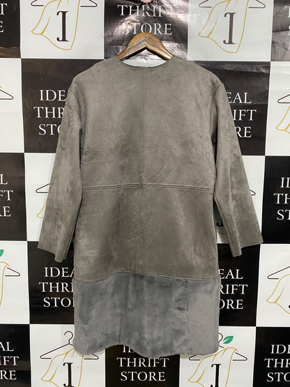 ZARA |S| BUST 20| A52| GREY SUEDE-EFFECT SNAP-FRONT TECHNICAL UTILITY COAT