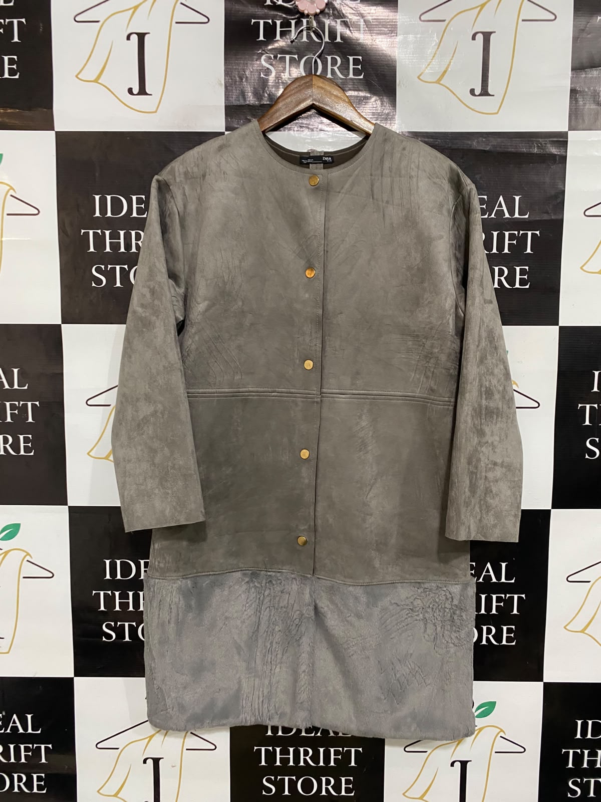 ZARA |S| BUST 20| A52| GREY SUEDE-EFFECT SNAP-FRONT TECHNICAL UTILITY COAT