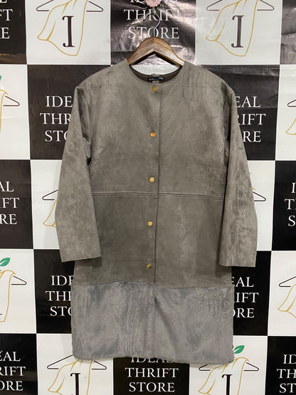 ZARA |S| BUST 20| A52| GREY SUEDE-EFFECT SNAP-FRONT TECHNICAL UTILITY COAT