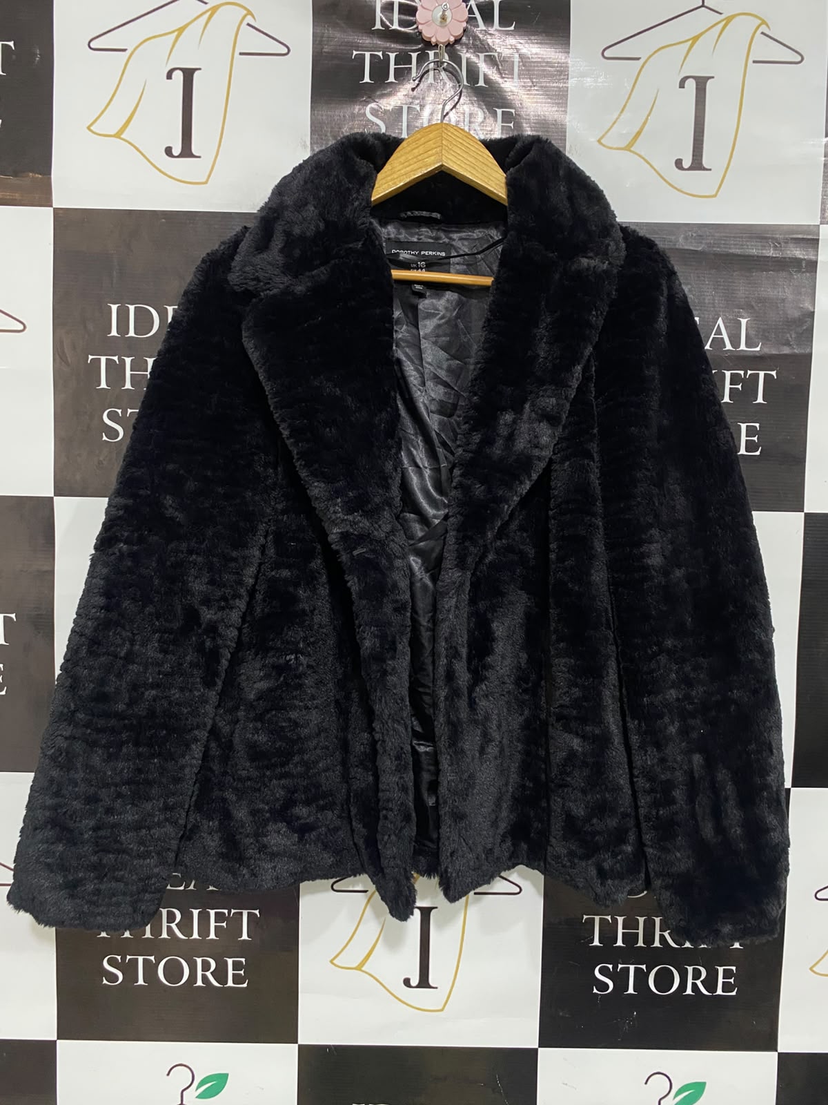 DOROTHY PERKINS |XL| BUST 23| A52| BLACK FAUX-FUR NOTCH-LAPEL TECHNICAL UTILITY JACKET