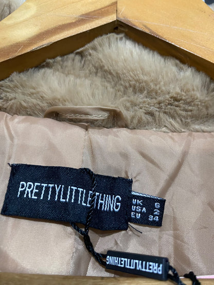 PRETTYLITTLE THING |S| BUST 19| A52| BEIGE CROPPED FAUX-FUR COLLARED TECHNICAL UTILITY JACKET