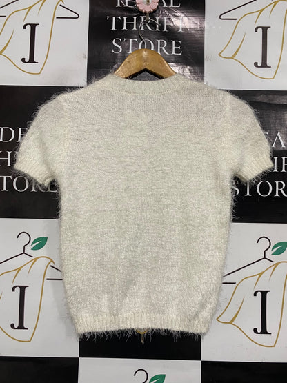 M&S |XS| BUST 16| A52| WHITE SHORT-SLEEVE TEXTURED TECHNICAL UTILITY TOP