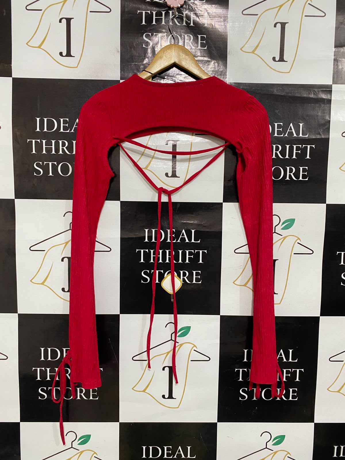 SORELLE UK |XS| BUST 14| A52| RED CUTOUT-DETAIL TIE-SLEEVE TECHNICAL UTILITY BOLERO TOP