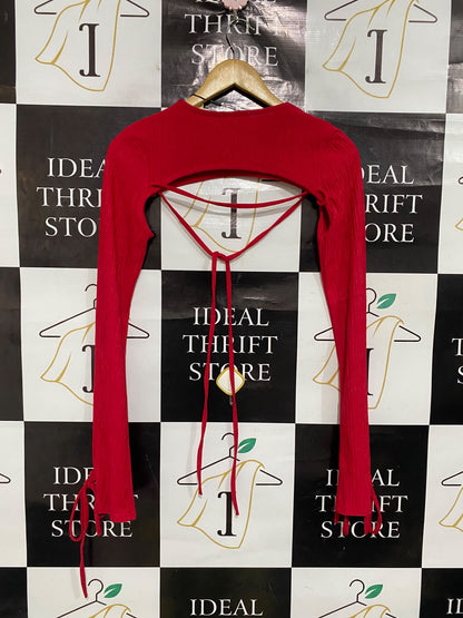SORELLE UK |XS| BUST 14| A52| RED CUTOUT-DETAIL TIE-SLEEVE TECHNICAL UTILITY BOLERO TOP
