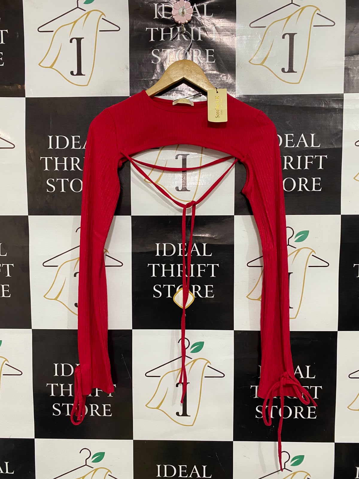 SORELLE UK |XS| BUST 14| A52| RED CUTOUT-DETAIL TIE-SLEEVE TECHNICAL UTILITY BOLERO TOP