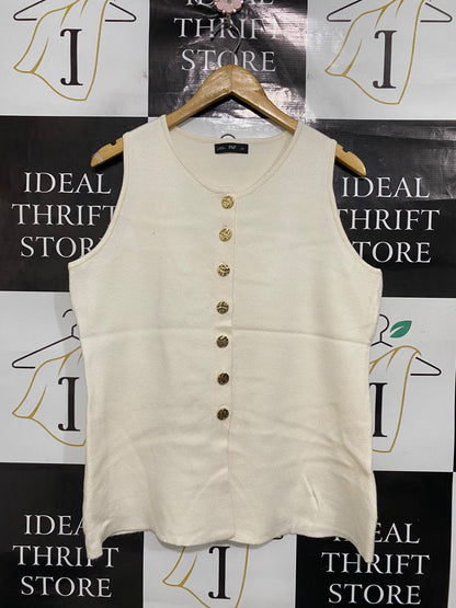 F&F |L| BUST 20| A52| CREAM GOLD-BUTTON SLEEVELESS TECHNICAL UTILITY VEST TOP