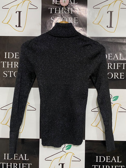 PRIMARK CARES |S| BUST 13| A52| BLACK GLITTER TURTLENECK TECHNICAL UTILITY SWEATER