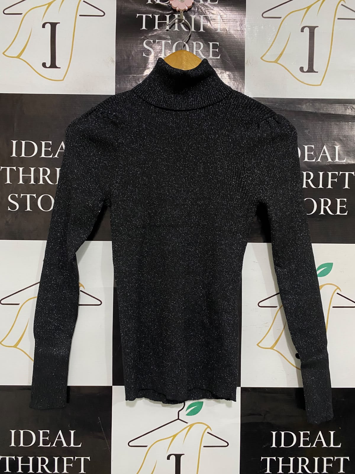 PRIMARK CARES |S| BUST 13| A52| BLACK GLITTER TURTLENECK TECHNICAL UTILITY SWEATER