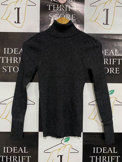 PRIMARK CARES |S| BUST 13| A52| BLACK GLITTER TURTLENECK TECHNICAL UTILITY SWEATER
