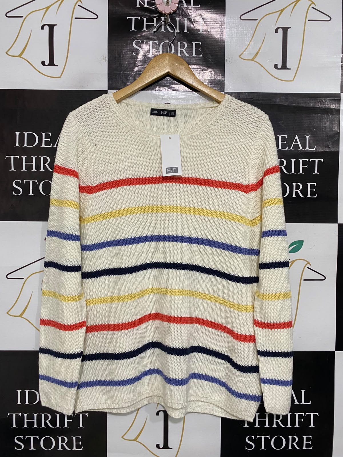 F&F |L| BUST 19| A52| MULTI-STRIPE CREW-NECK TECHNICAL UTILITY SWEATER
