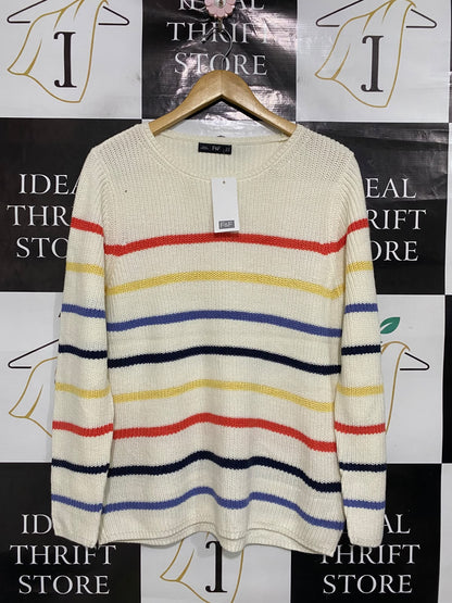 F&F |L| BUST 19| A52| MULTI-STRIPE CREW-NECK TECHNICAL UTILITY SWEATER