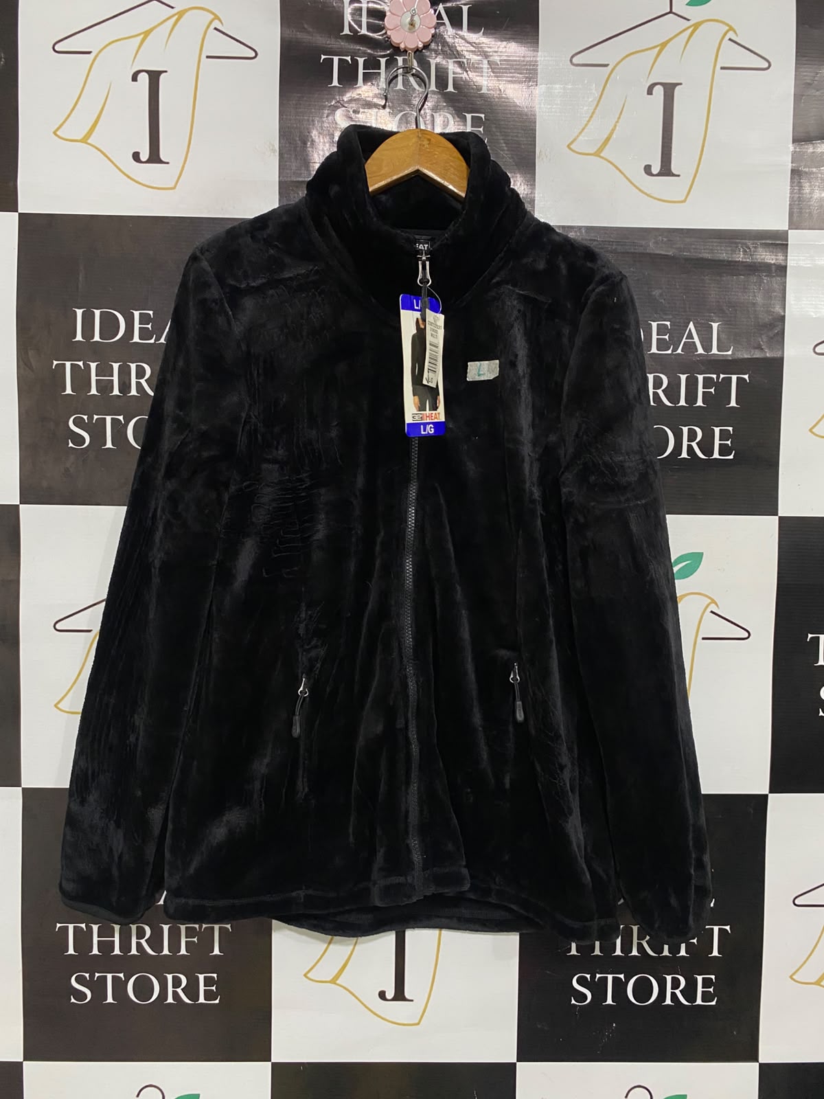 HEAT |L| BUST 20| A52| BLACK PLUSH FLEECE STAND-COLLAR TECHNICAL UTILITY JACKET