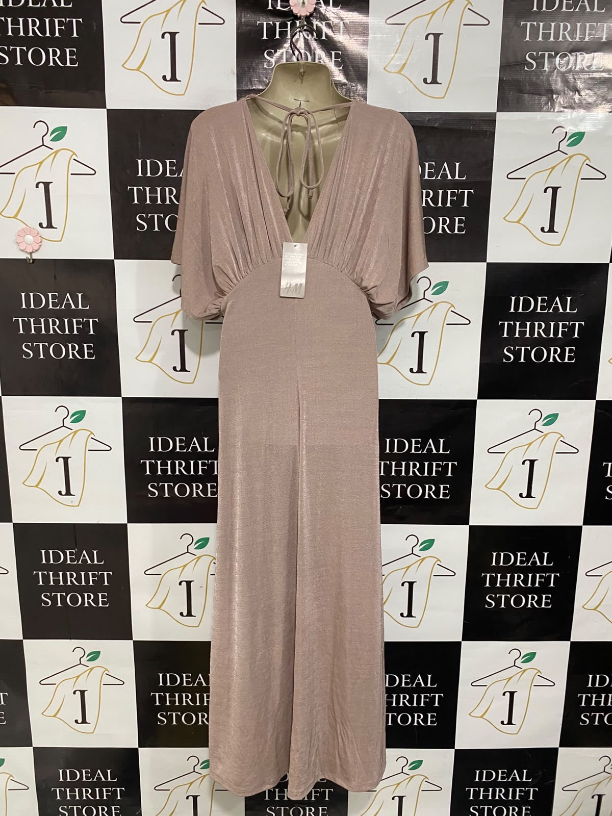 H&M |M| BUST 15| A52| MAUVE SHIMMER V-NECK TECHNICAL UTILITY MAXI DRESS
