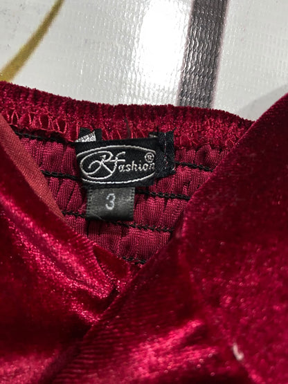 R FASHION |XS| BUST 15| A51| BURGUNDY VELVET GOLD-CHAIN STRAP TECHNICAL UTILITY CORSET TOP