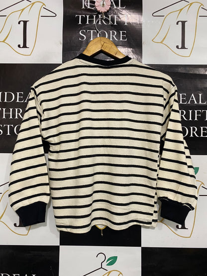 ZARA |S| BUST 17| A51| BLACK-AND-WHITE STRIPED CREW-NECK TECHNICAL UTILITY LONGSLEEVE TOP