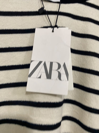 ZARA |S| BUST 17| A51| BLACK-AND-WHITE STRIPED CREW-NECK TECHNICAL UTILITY LONGSLEEVE TOP