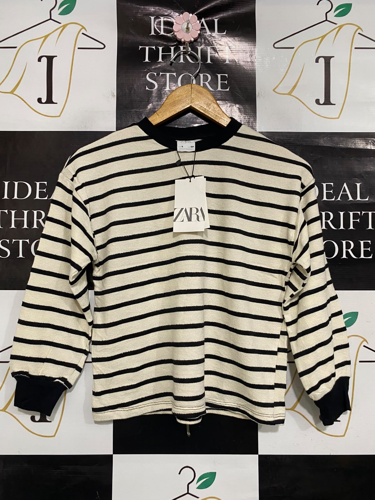 ZARA |S| BUST 17| A51| BLACK-AND-WHITE STRIPED CREW-NECK TECHNICAL UTILITY LONGSLEEVE TOP