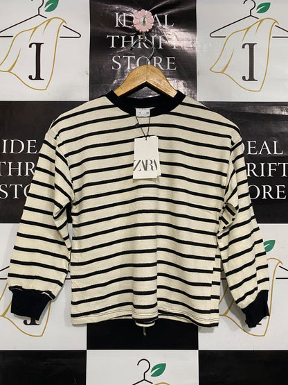 ZARA |S| BUST 17| A51| BLACK-AND-WHITE STRIPED CREW-NECK TECHNICAL UTILITY LONGSLEEVE TOP
