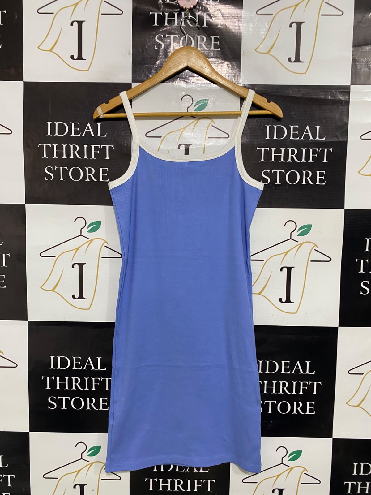 PRIMARK |XS| BUST 16| A51| BLUE-AND-WHITE CONTRAST-TRIM TECHNICAL UTILITY CAMI DRESS