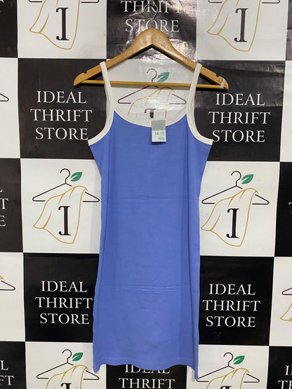 PRIMARK |XS| BUST 16| A51| BLUE-AND-WHITE CONTRAST-TRIM TECHNICAL UTILITY CAMI DRESS