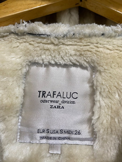 ZARA |S| BUST 17| A51| BLACK LEATHER-EFFECT SHEARLING-LINED TECHNICAL UTILITY HOODED JACKET