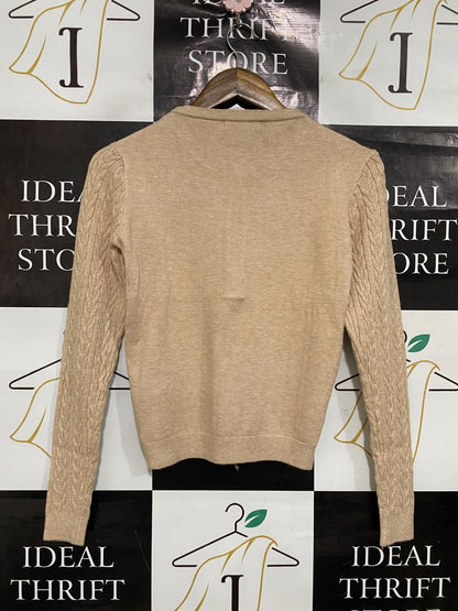 CHICME |M| BUST 16| A51| BEIGE CABLE-KNIT HALF-ZIP TECHNICAL UTILITY SWEATER