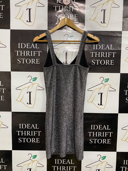 EVENING COLLECTION |S| BUST 13| A51| BLACK SHIMMER V-NECK TECHNICAL UTILITY MINI DRESS