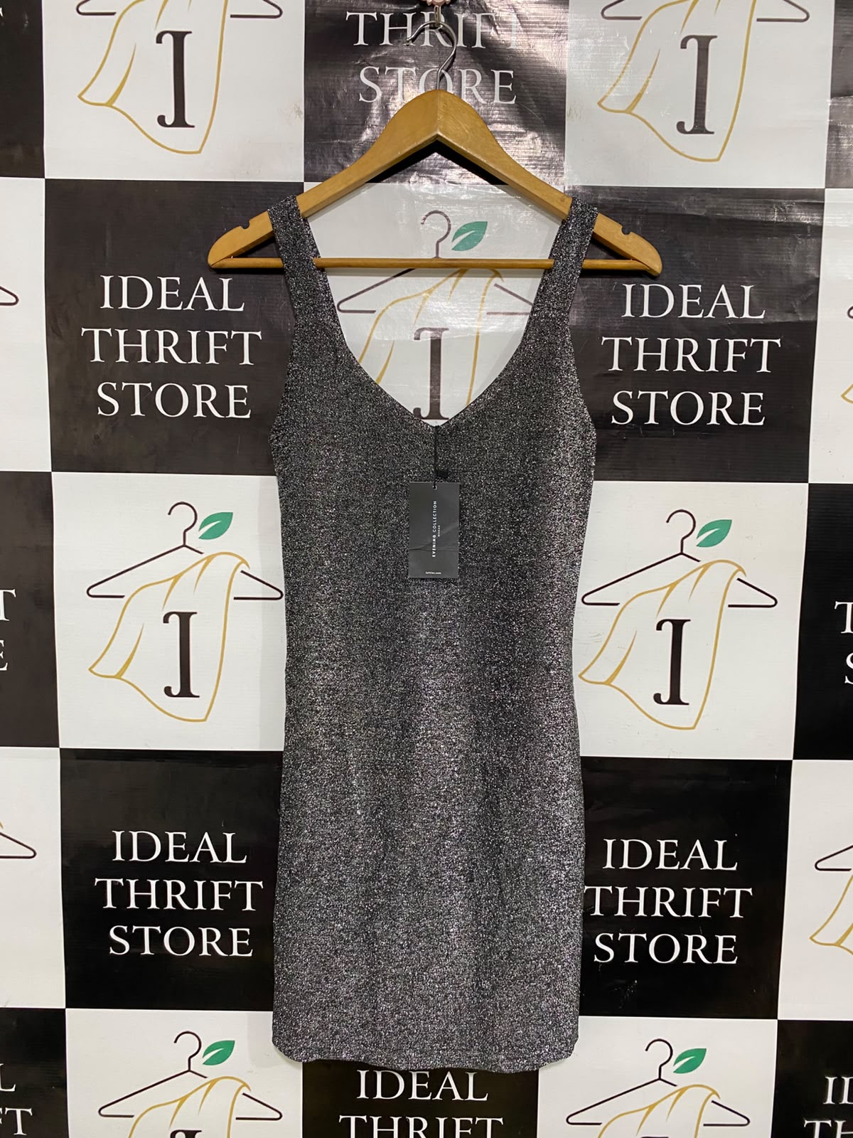 EVENING COLLECTION |S| BUST 13| A51| BLACK SHIMMER V-NECK TECHNICAL UTILITY MINI DRESS