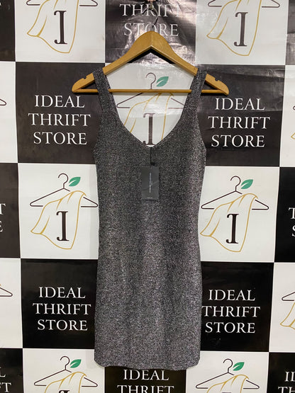 EVENING COLLECTION |S| BUST 13| A51| BLACK SHIMMER V-NECK TECHNICAL UTILITY MINI DRESS