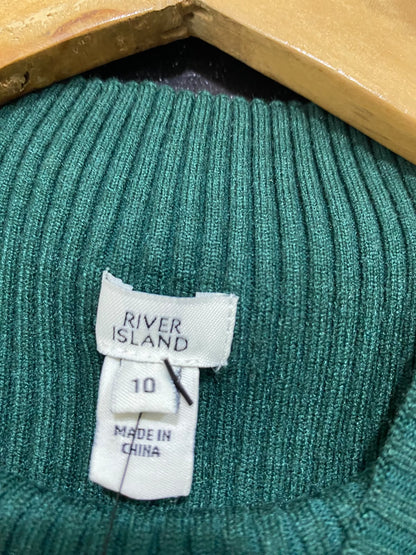 RIVER ISLAND |M| BUST 11| A51| EMERALD GREEN LACE-ACCENT MOCK-NECK TECHNICAL UTILITY TOP
