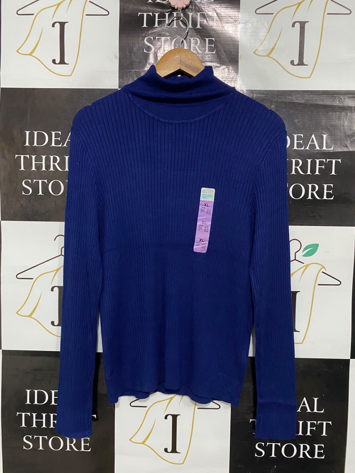PRIMARK CARES| XL| BUST 18| A51| ROYAL BLUE RIBBED TURTLENECK TECHNICAL UTILITY SWEATER