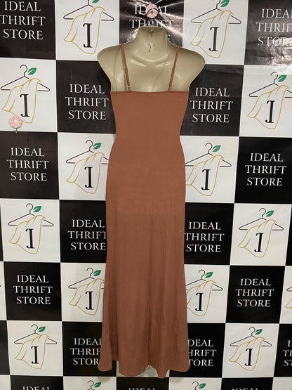 WILD FABLE |S| BUST A51| TERRACOTTA SPAGHETTI-STRAP TECHNICAL UTILITY MAXI DRESS