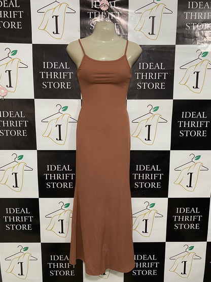 WILD FABLE |S| BUST A51| TERRACOTTA SPAGHETTI-STRAP TECHNICAL UTILITY MAXI DRESS