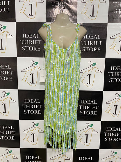 MANOSQUE |M| BUST 17| A51| MULTICOLOR CROCHET FRINGE TIE-STRAP TECHNICAL UTILITY BEACH DRESS